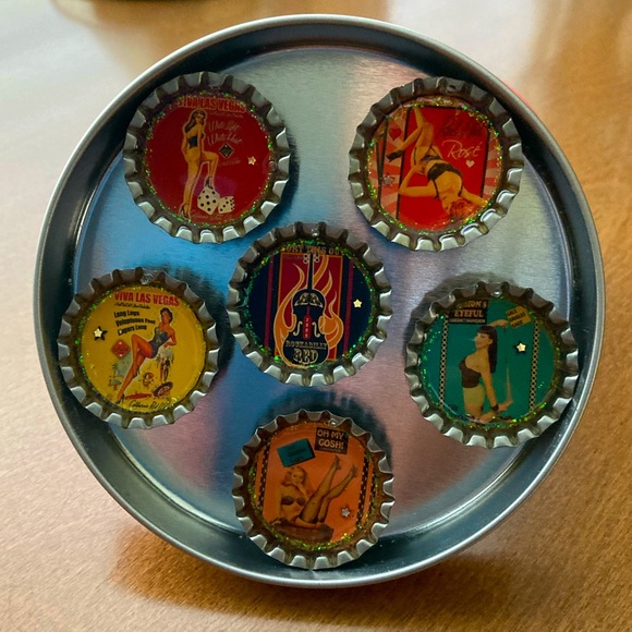 Pin-Up Girl Bottle Cap Magnets in a Can! - Picture 3 of 5